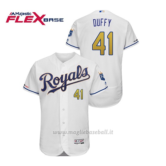 Maglia Baseball Uomo Kansas City Royals Danny Duffy 150th Aniversario Patch Flex Base Bianco2